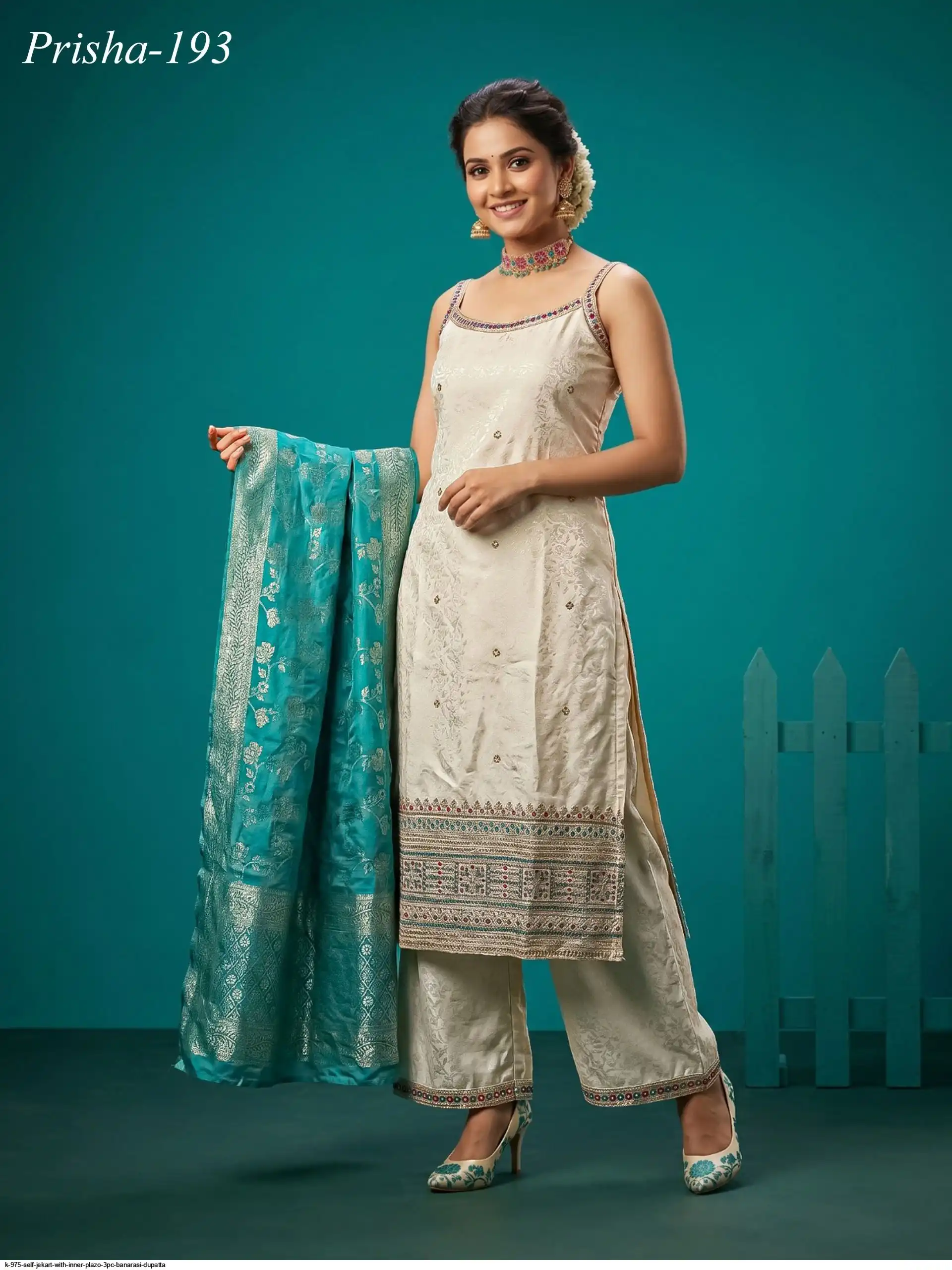 K 975 SELF JEKART WITH INNER PLAZO 3PC BANARASI DUPATTA D