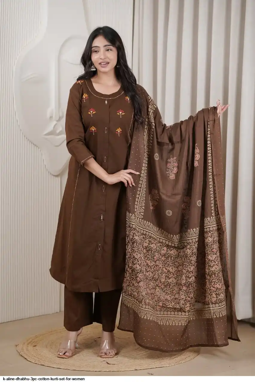 K ALINE DHABHU 3PC COTTON KURTI SET FOR WOMEN 2