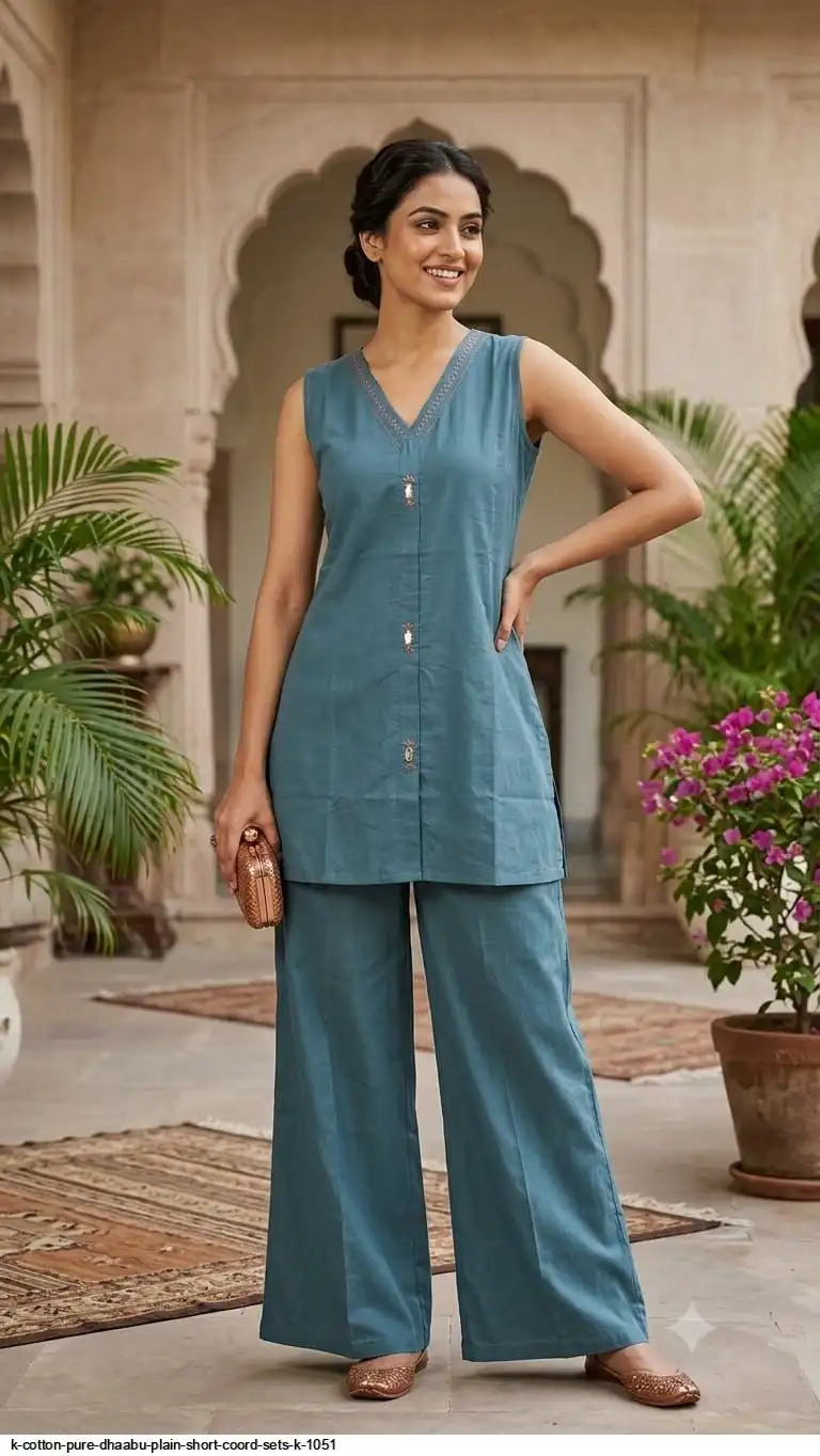 K COTTON PURE DHAABU PLAIN SHORT COORD SETS K 1051 3