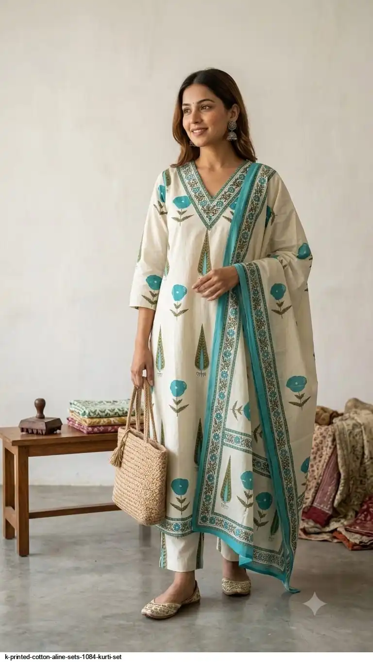 K PRINTED COTTON ALINE SETS 1084 KURTI SET 2