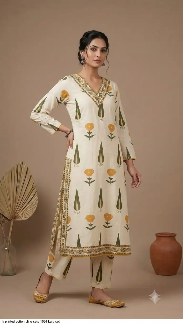 K PRINTED COTTON ALINE SETS 1084 KURTI SET 1