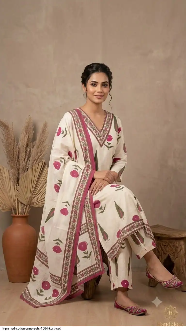K PRINTED COTTON ALINE SETS 1084 KURTI SET 3