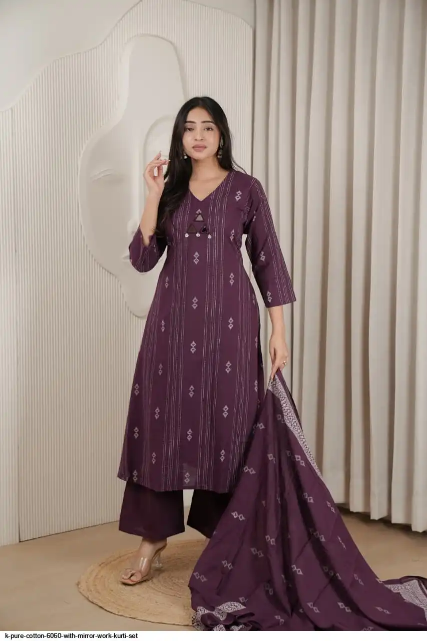 K PURE COTTON 6060 WITH MIRROR WORK KURTI SET 3