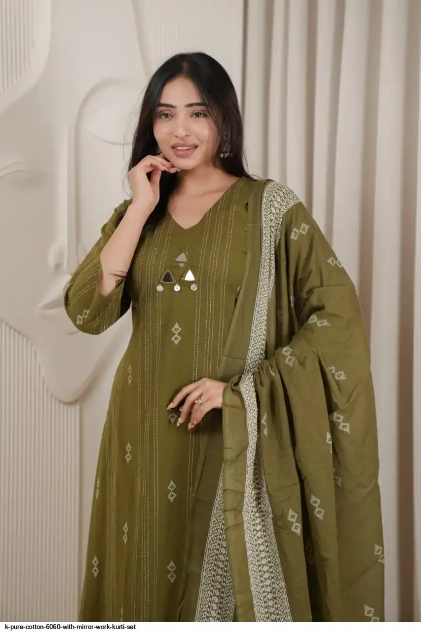 K PURE COTTON 6060 WITH MIRROR WORK KURTI SET 2