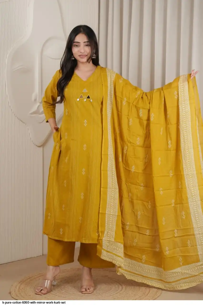 K PURE COTTON 6060 WITH MIRROR WORK KURTI SET 5