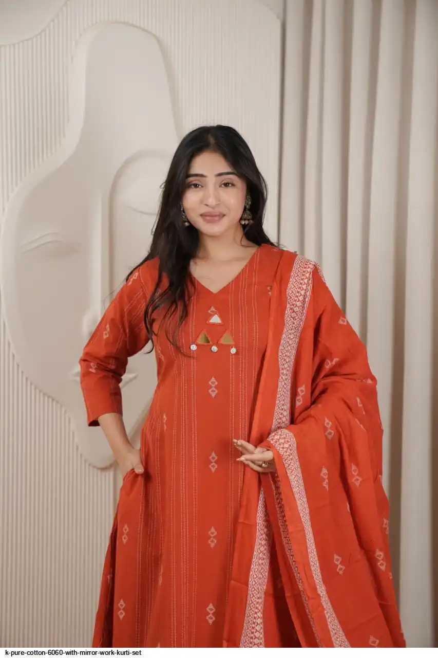 K PURE COTTON 6060 WITH MIRROR WORK KURTI SET 4