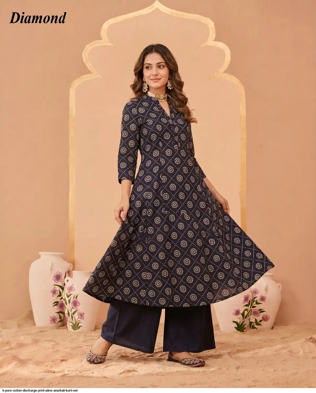 K PURE COTTON DISCHARGE PRINT ALINE ANARKALI KURTI SET 1