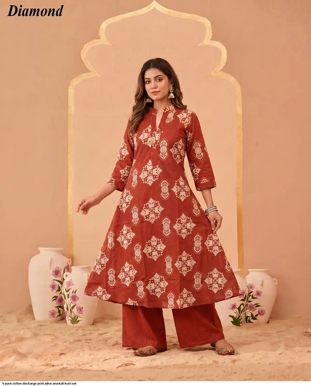 K PURE COTTON DISCHARGE PRINT ALINE ANARKALI KURTI SET 3