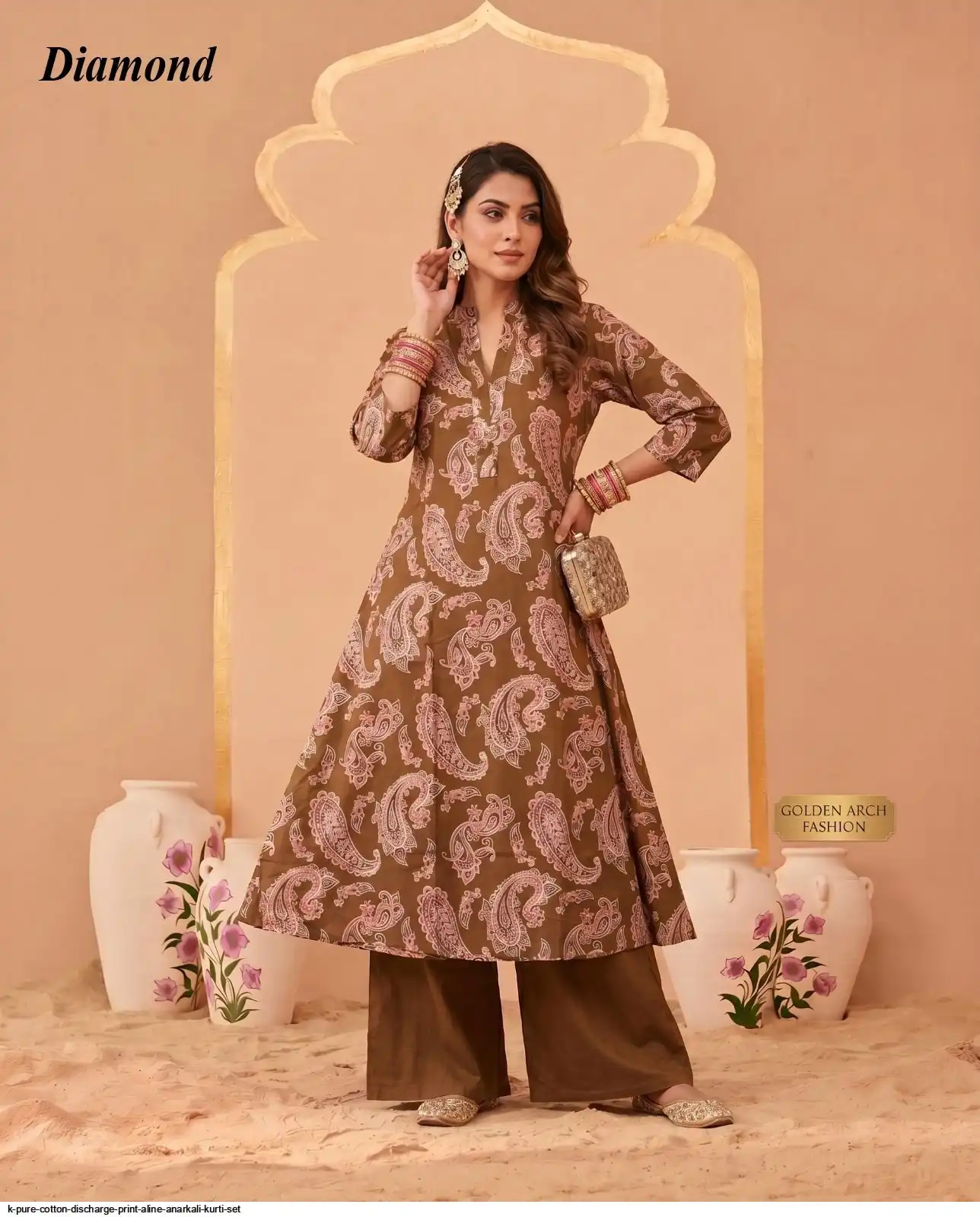 K PURE COTTON DISCHARGE PRINT ALINE ANARKALI KURTI SET 2