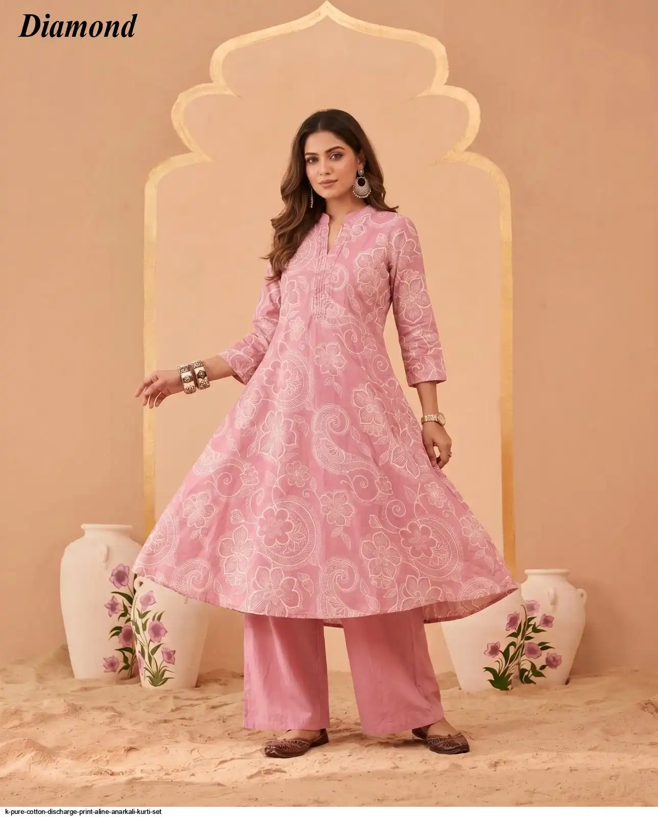 K PURE COTTON DISCHARGE PRINT ALINE ANARKALI KURTI SET 4