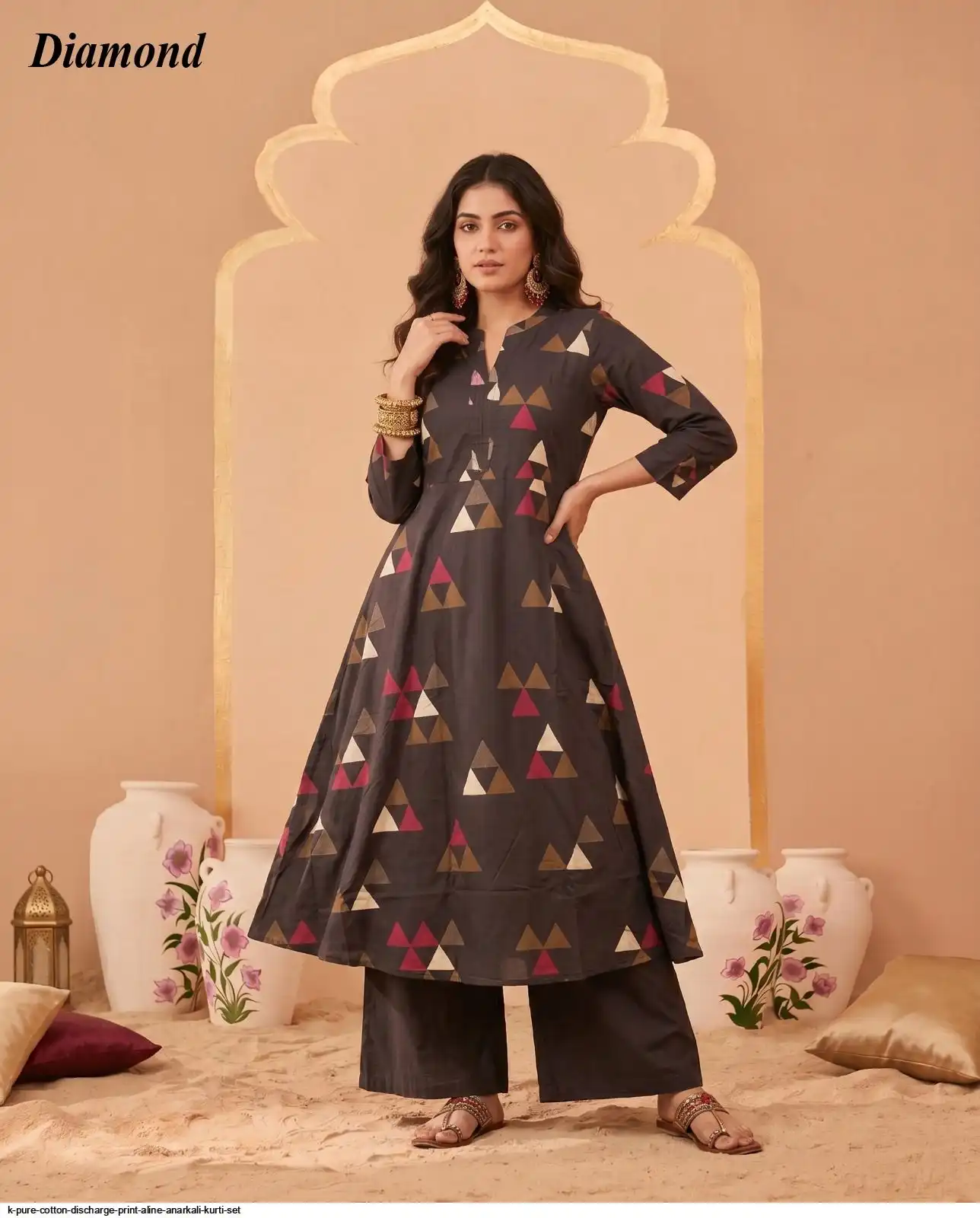 K PURE COTTON DISCHARGE PRINT ALINE ANARKALI KURTI SET 7