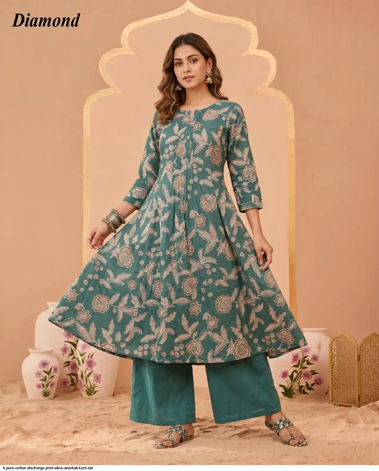 K PURE COTTON DISCHARGE PRINT ALINE ANARKALI KURTI SET 9