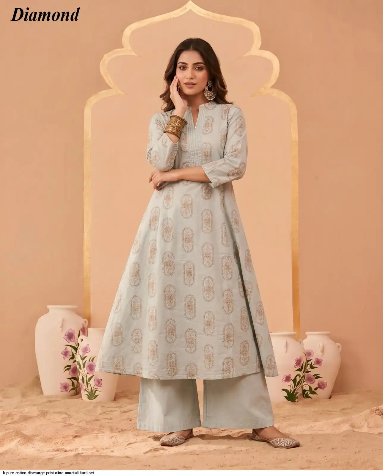 K PURE COTTON DISCHARGE PRINT ALINE ANARKALI KURTI SET 12