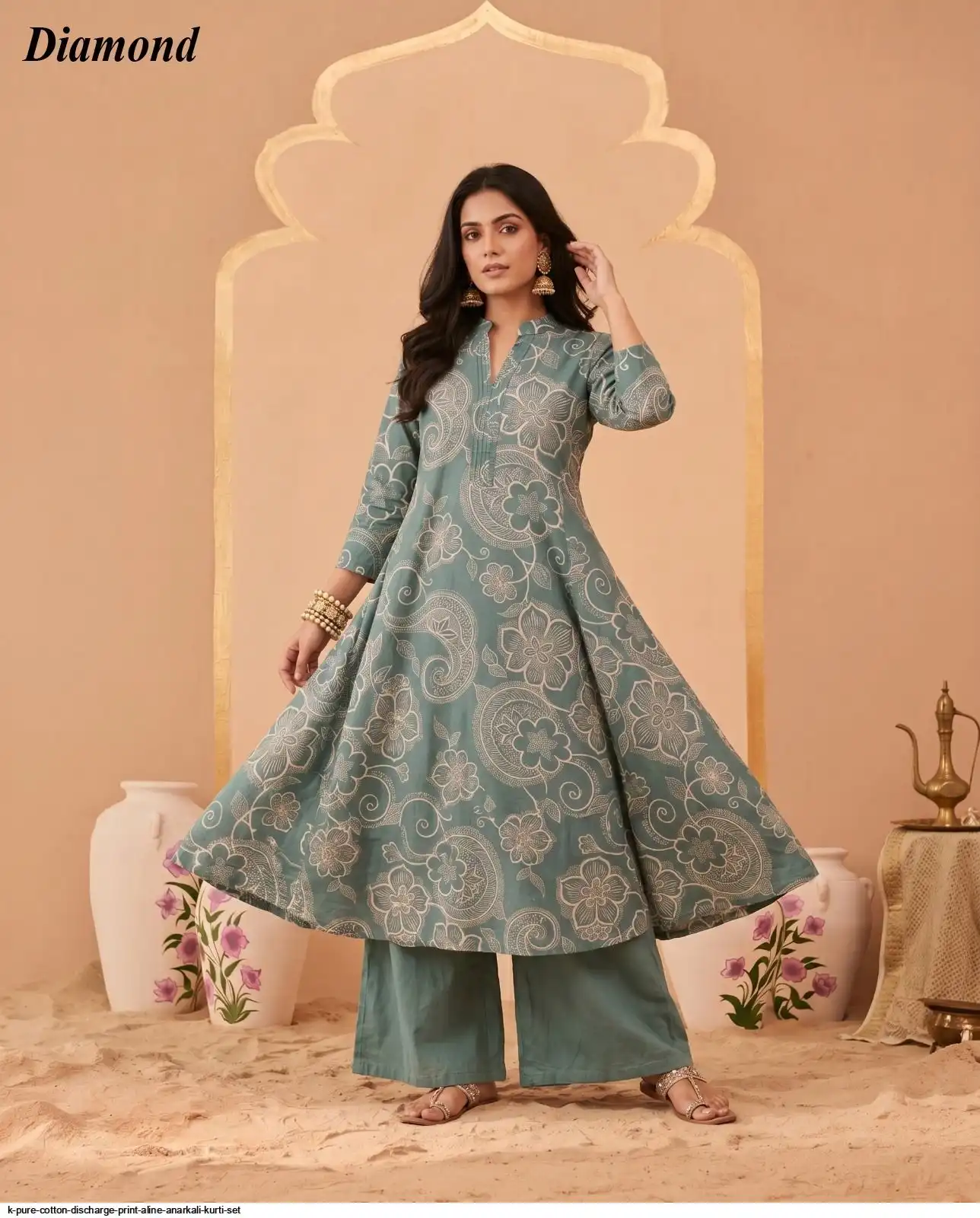 K PURE COTTON DISCHARGE PRINT ALINE ANARKALI KURTI SET 11