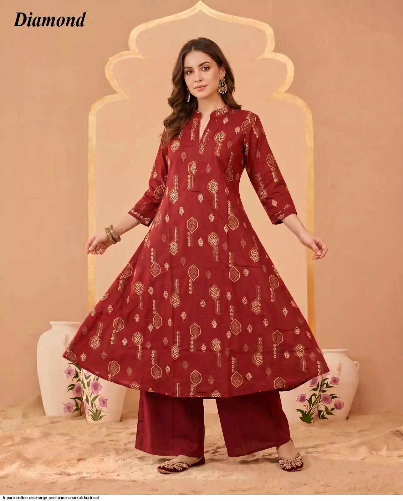 K PURE COTTON DISCHARGE PRINT ALINE ANARKALI KURTI SET 14