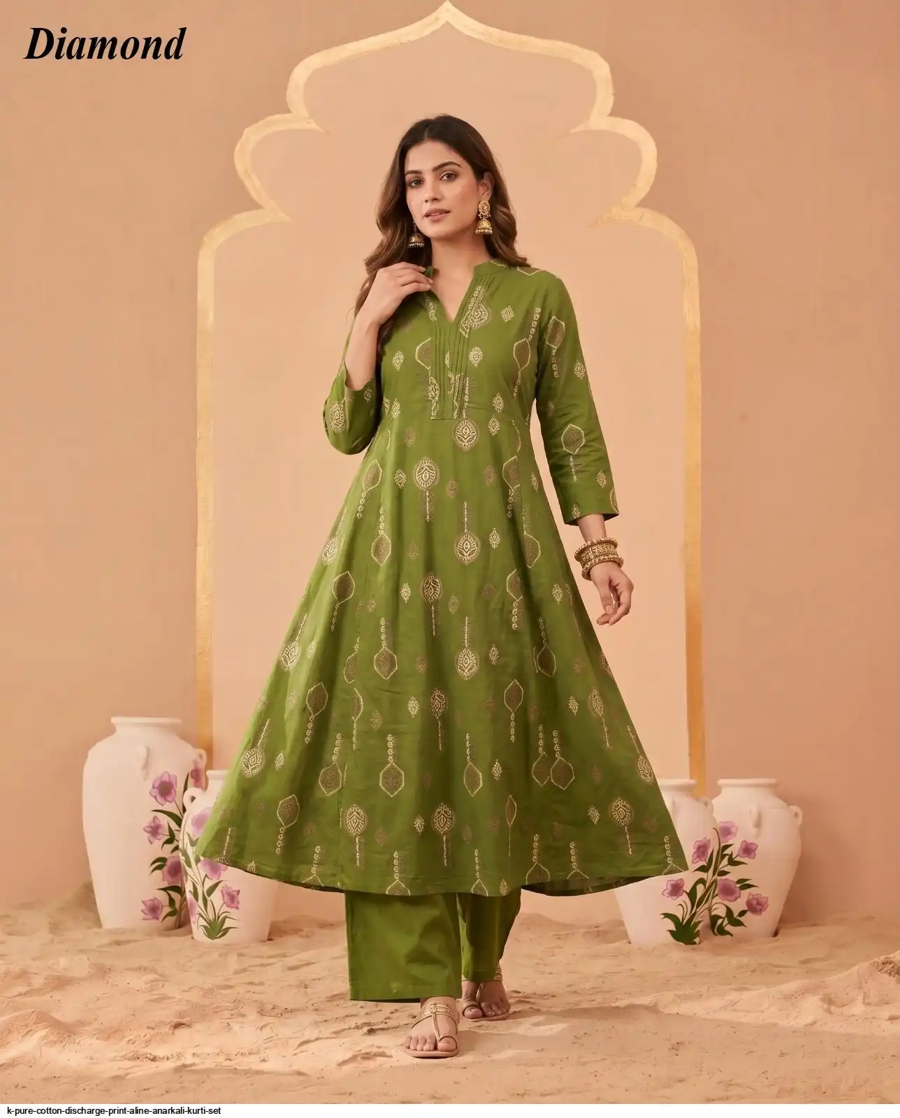 K PURE COTTON DISCHARGE PRINT ALINE ANARKALI KURTI SET 13