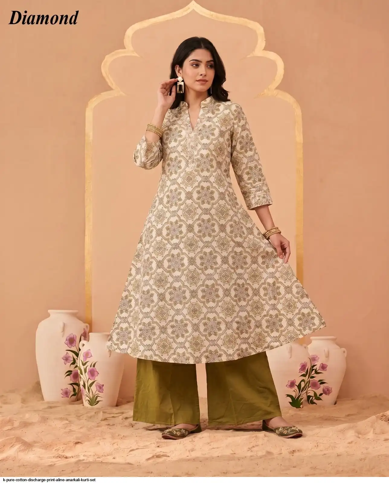 K PURE COTTON DISCHARGE PRINT ALINE ANARKALI KURTI SET 15