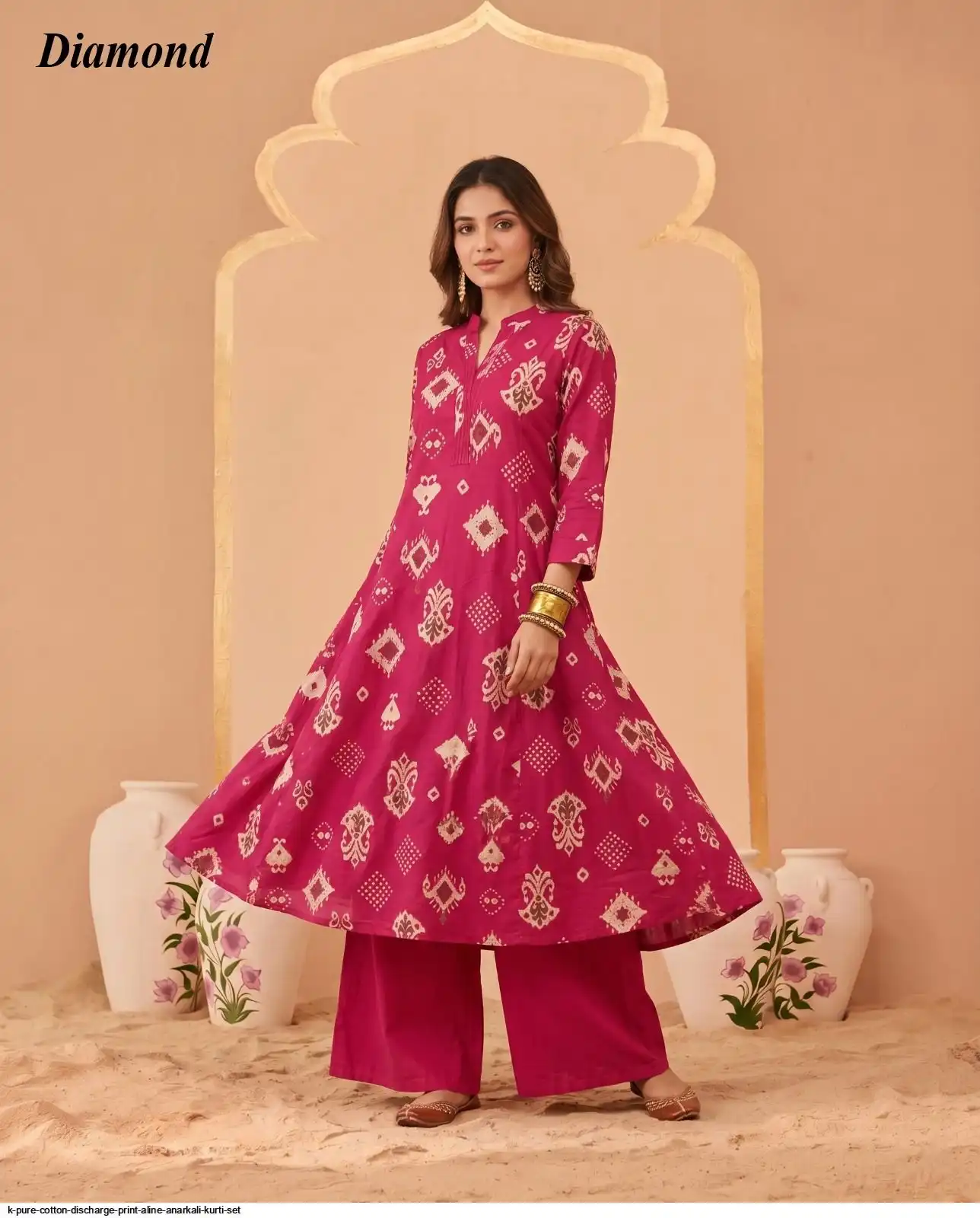 K PURE COTTON DISCHARGE PRINT ALINE ANARKALI KURTI SET 17