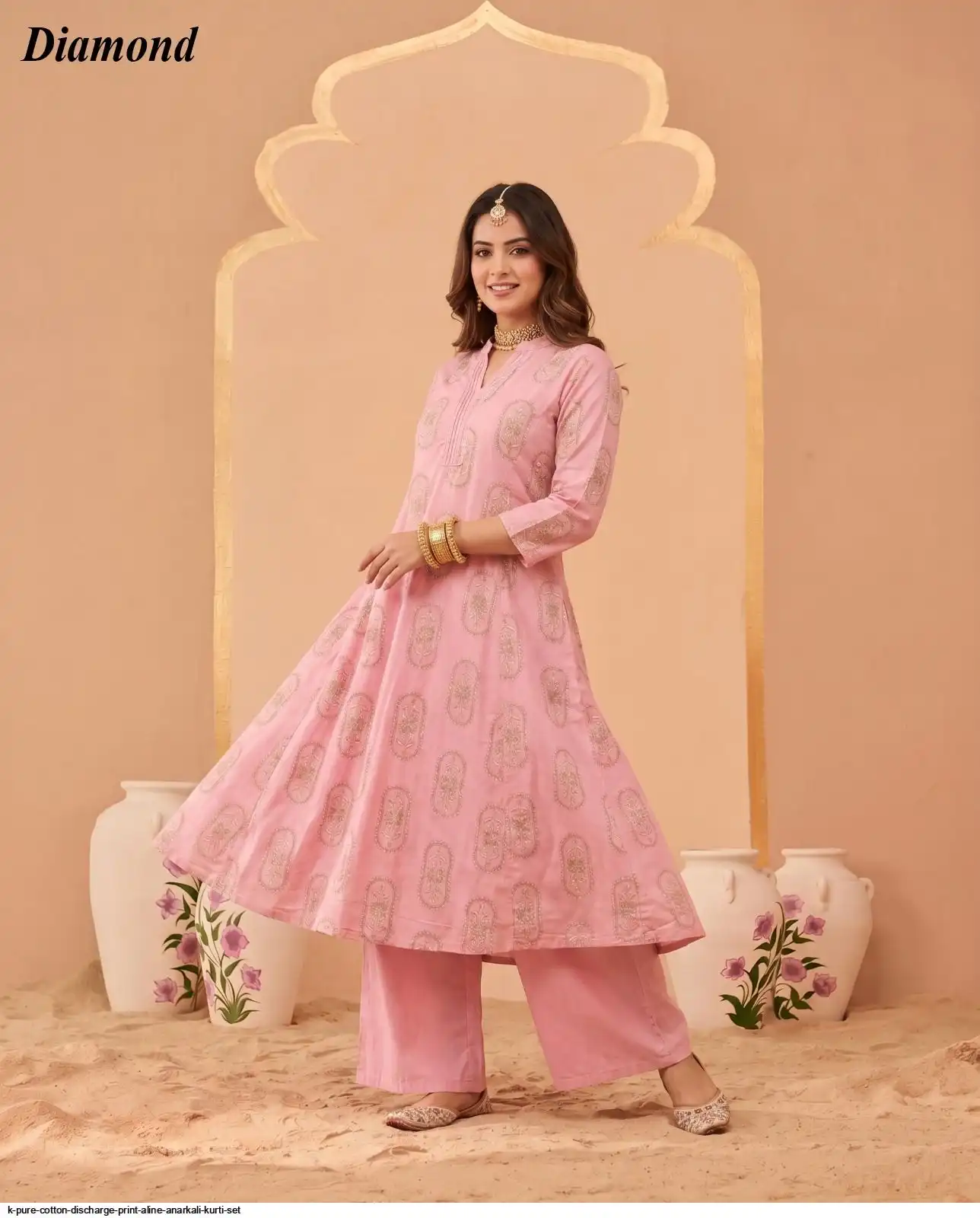 K PURE COTTON DISCHARGE PRINT ALINE ANARKALI KURTI SET 16