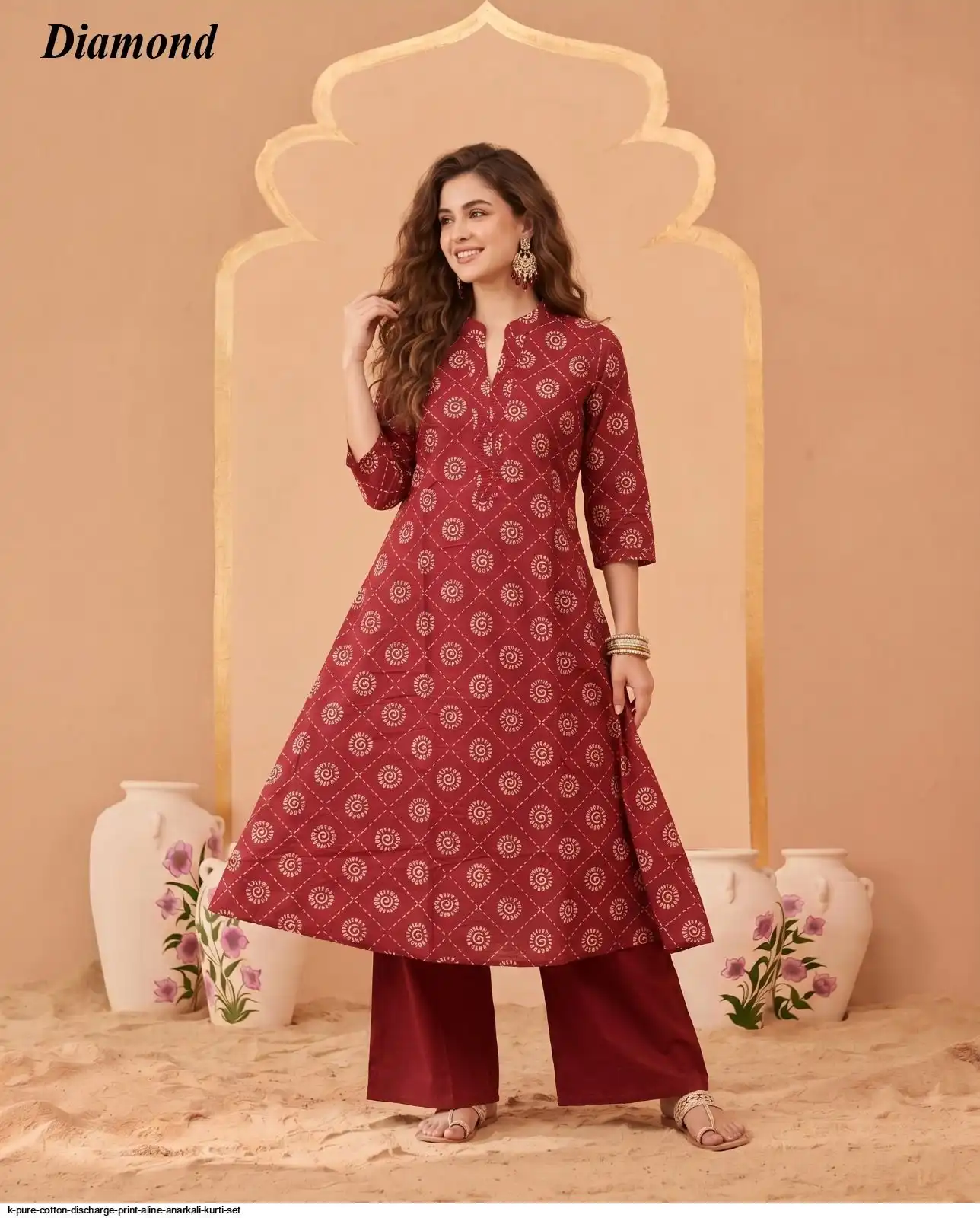 K PURE COTTON DISCHARGE PRINT ALINE ANARKALI KURTI SET 19