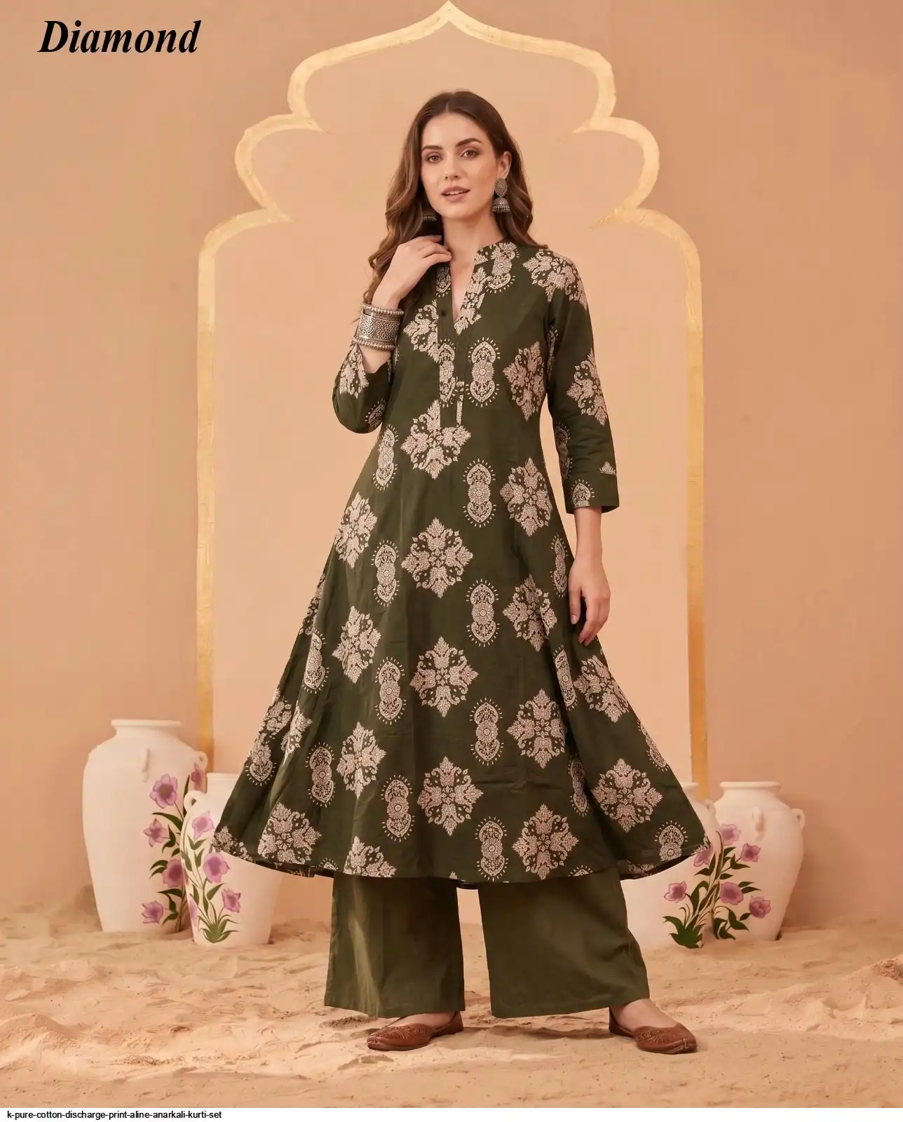 K PURE COTTON DISCHARGE PRINT ALINE ANARKALI KURTI SET 18