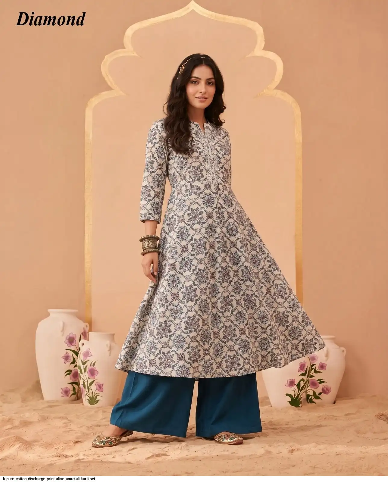 K PURE COTTON DISCHARGE PRINT ALINE ANARKALI KURTI SET 20