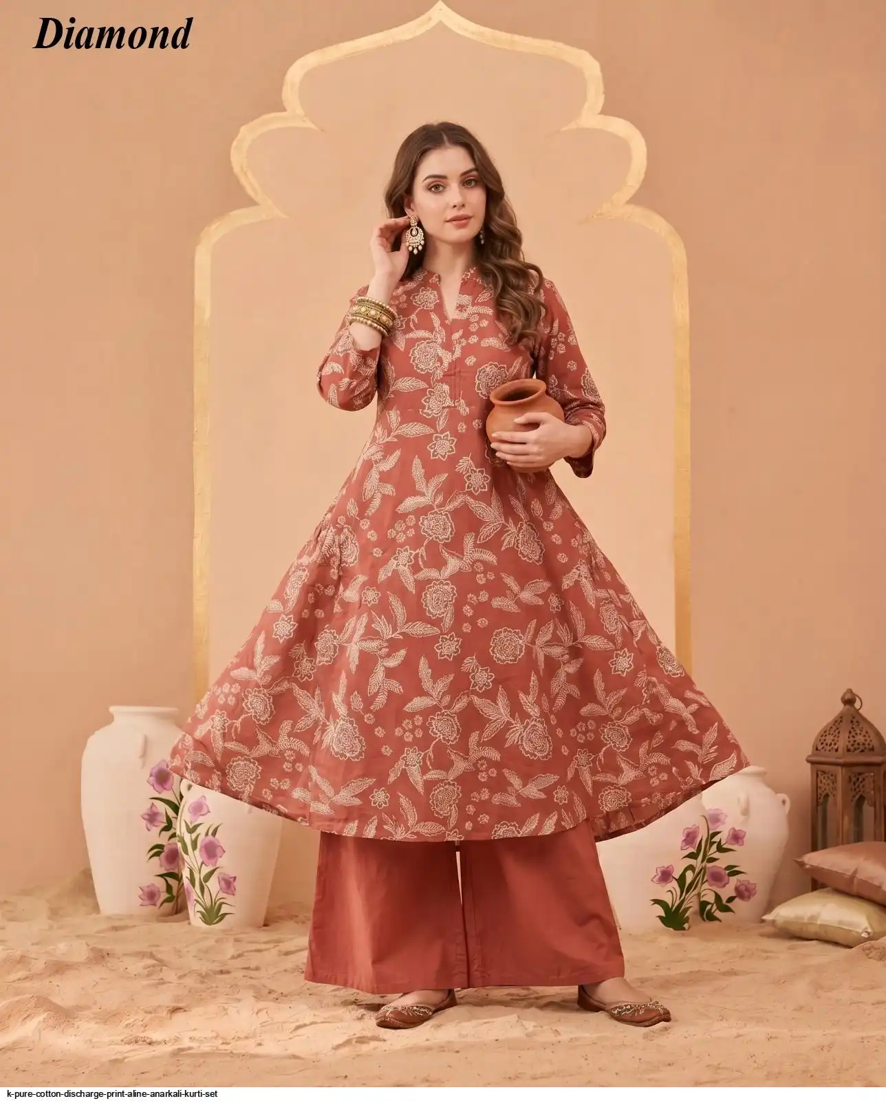 K PURE COTTON DISCHARGE PRINT ALINE ANARKALI KURTI SET 21