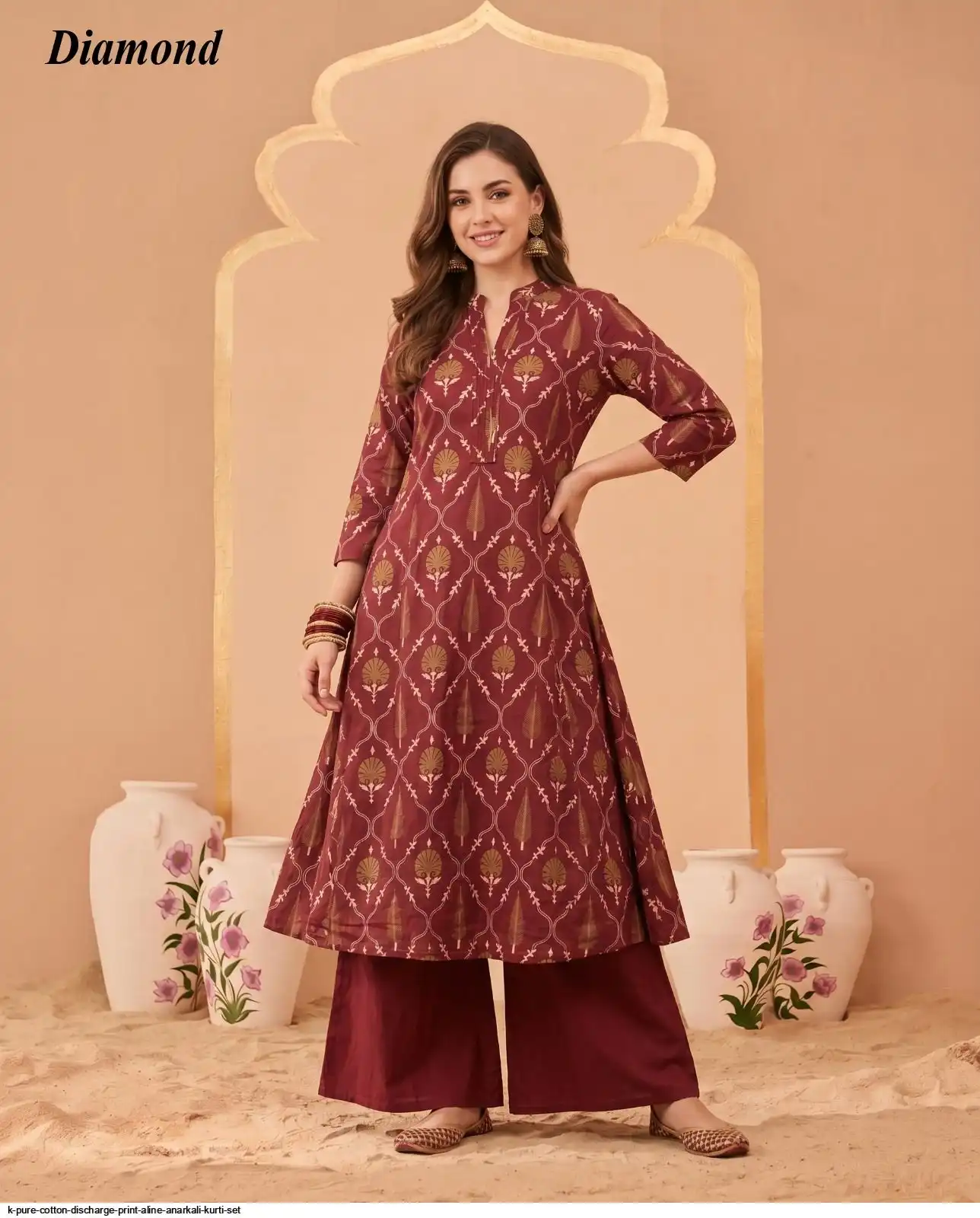 K PURE COTTON DISCHARGE PRINT ALINE ANARKALI KURTI SET 23