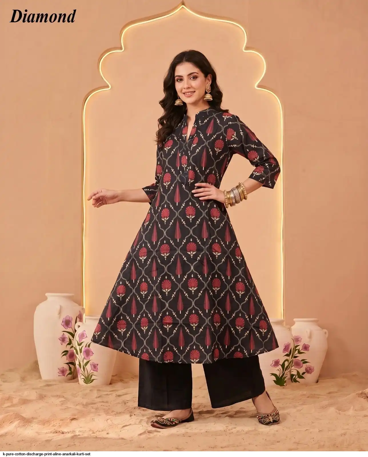 K PURE COTTON DISCHARGE PRINT ALINE ANARKALI KURTI SET 24