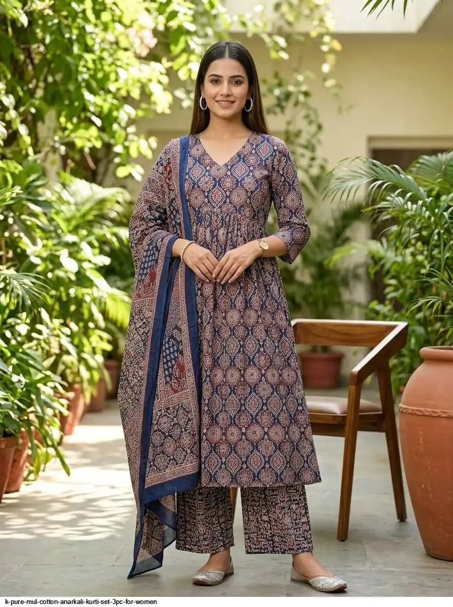 K PURE MUL COTTON ANARKALI KURTI SET 3PC FOR WOMEN 2