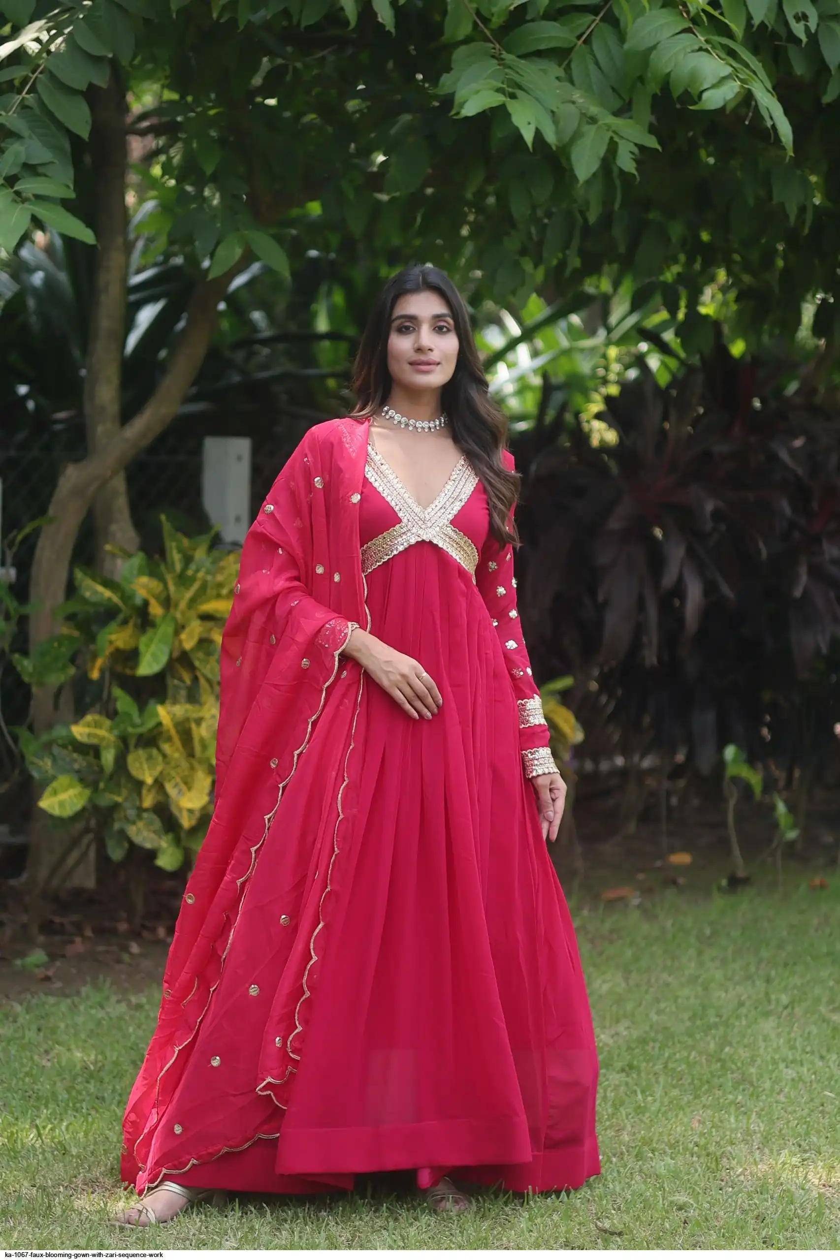 KA 1067 FAUX BLOOMING GOWN WITH ZARI SEQUENCE WORK B