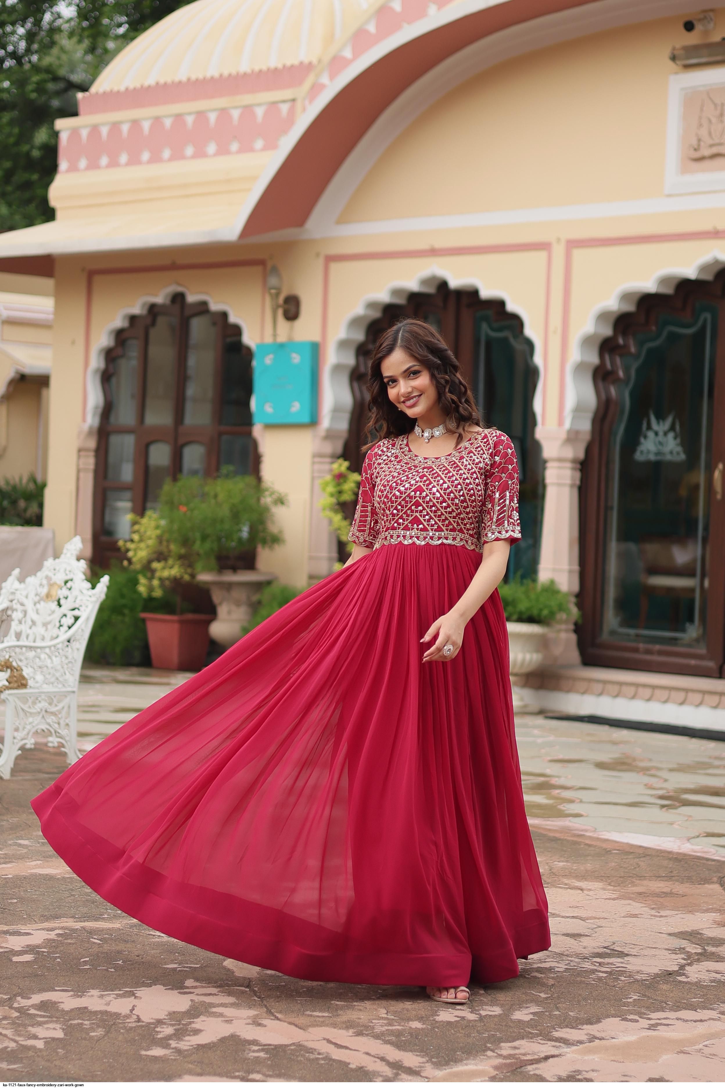 Fancy Work KA-1121 Faux FANCY Embroidery ZARI WORK GOWN