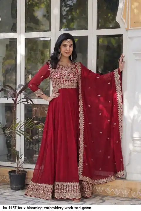 KA 1137 FAUX BLOOMING EMBROIDERY WORK ZARI GOWN A