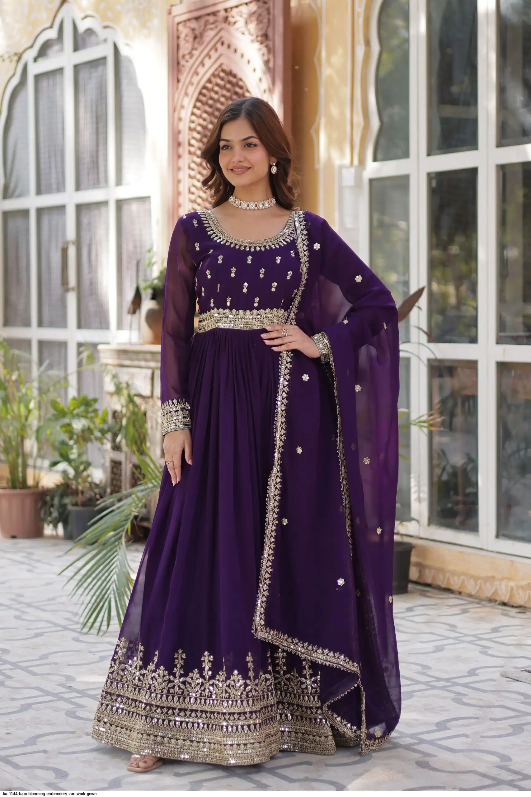 KA 1144 FAUX BLOOMING EMBROIDERY ZARI WORK GOWN B
