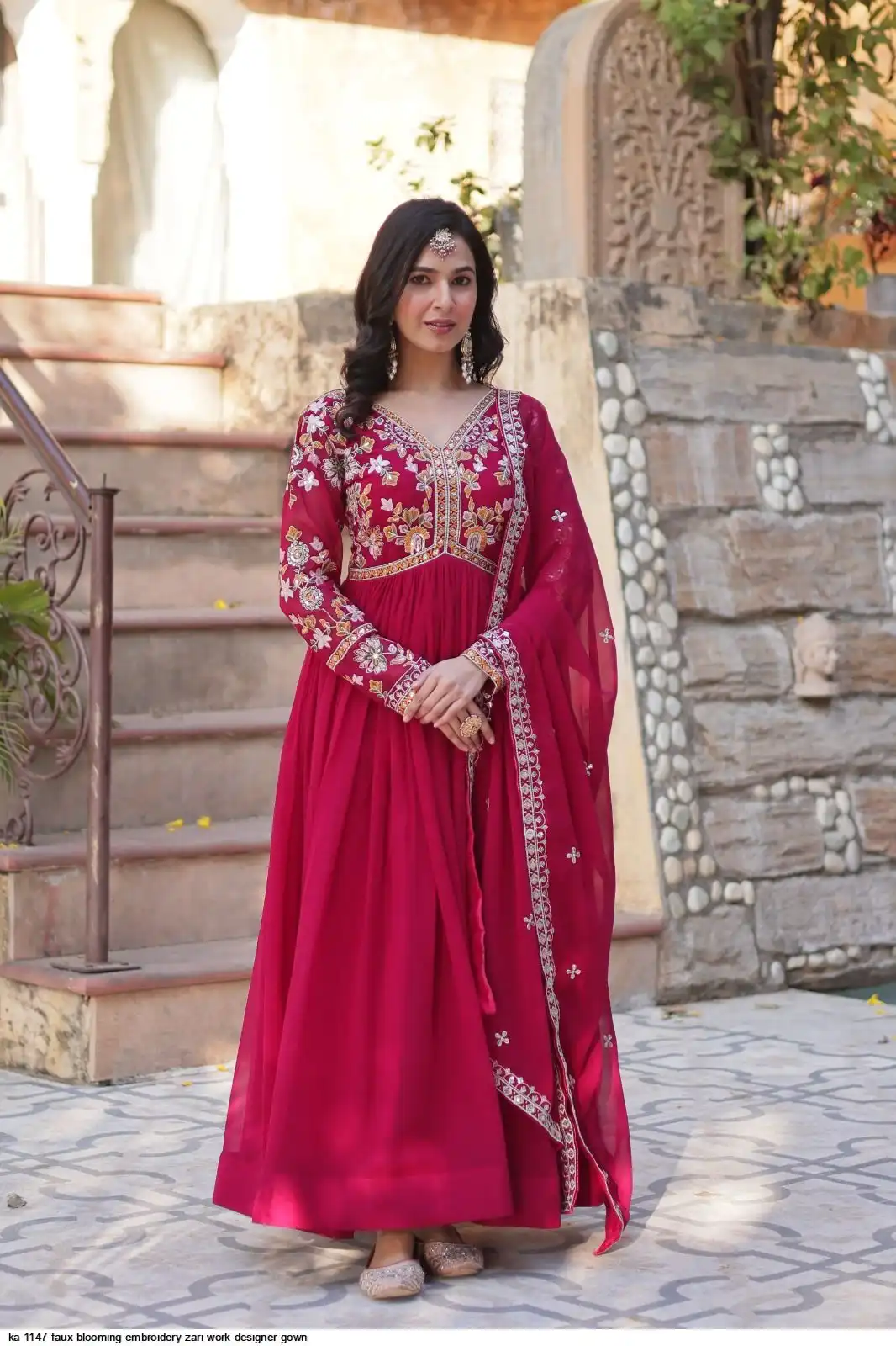 KA 1147 FAUX BLOOMING EMBROIDERY ZARI WORK DESIGNER GOWN A