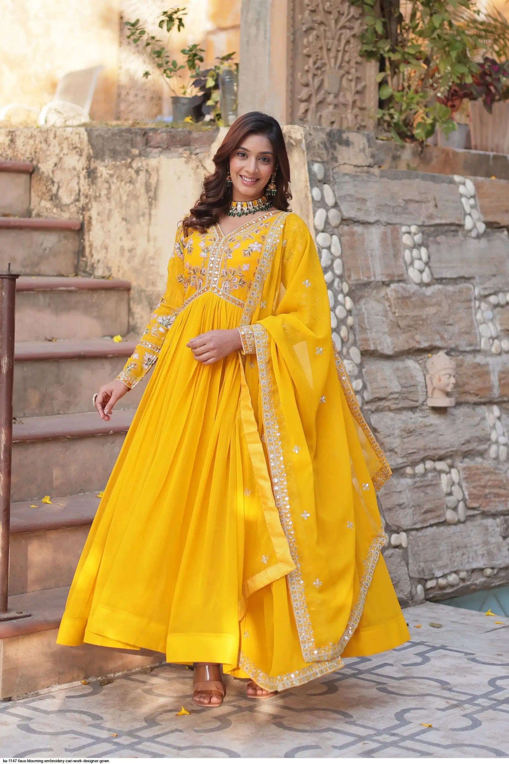 KA 1147 FAUX BLOOMING EMBROIDERY ZARI WORK DESIGNER GOWN B