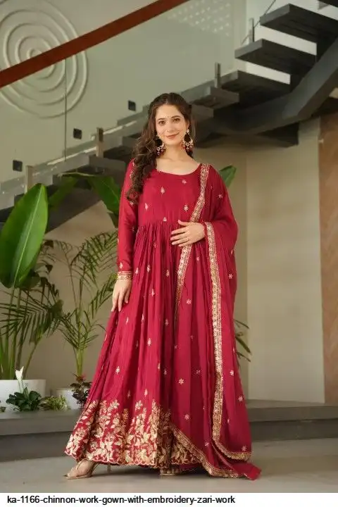 KA 1166 CHINNON WORK GOWN WITH EMBROIDERY ZARI WORK B