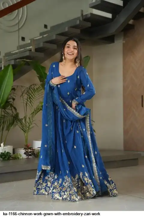 KA 1166 CHINNON WORK GOWN WITH EMBROIDERY ZARI WORK A