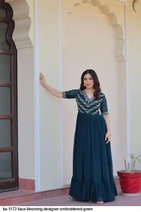 KA 1172 FAUX BLOOMING DESIGNER EMBROIDERED GOWN B
