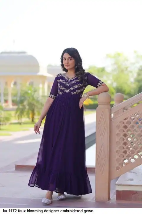 KA 1172 FAUX BLOOMING DESIGNER EMBROIDERED GOWN A