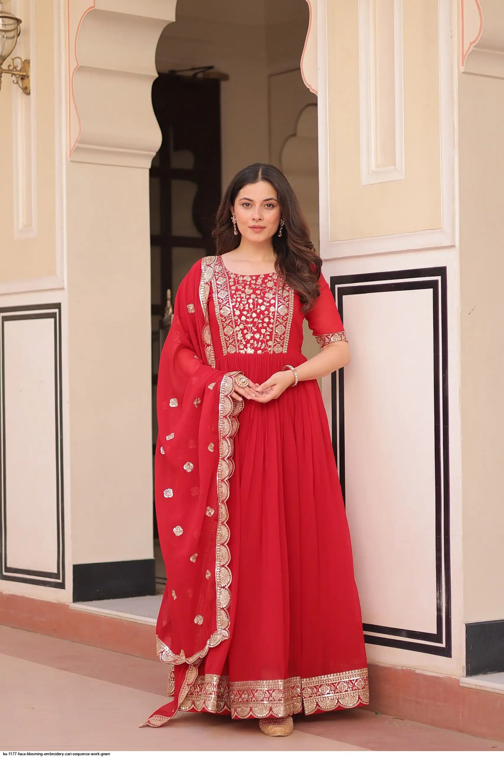 KA 1177 FAUX BLOOMING EMBROIDERY ZARI SEQUENCE WORK GOWN B