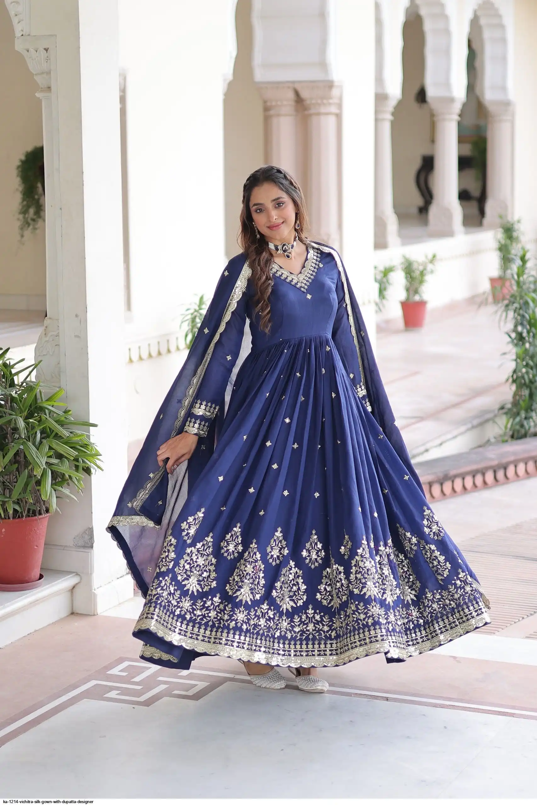 KA 1214 VICHITRA SILK GOWN WITH DUPATTA DESIGNER A