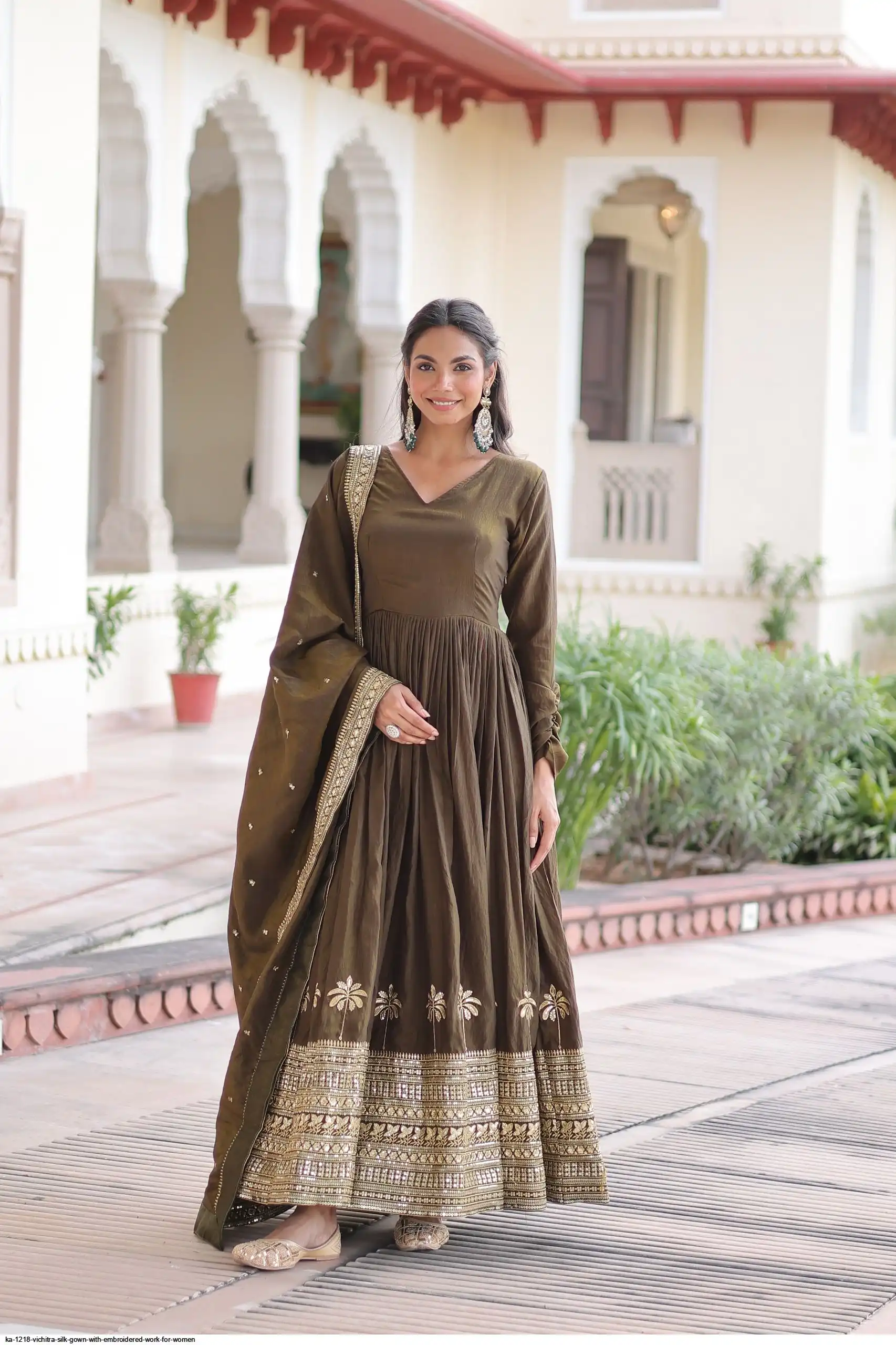 KA 1218 VICHITRA SILK GOWN WITH EMBROIDERED WORK FOR WOMEN A