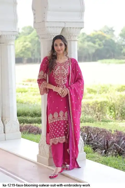 KA-1219 Faux Blooming Salwar Suit with Embroidery & Dupatta