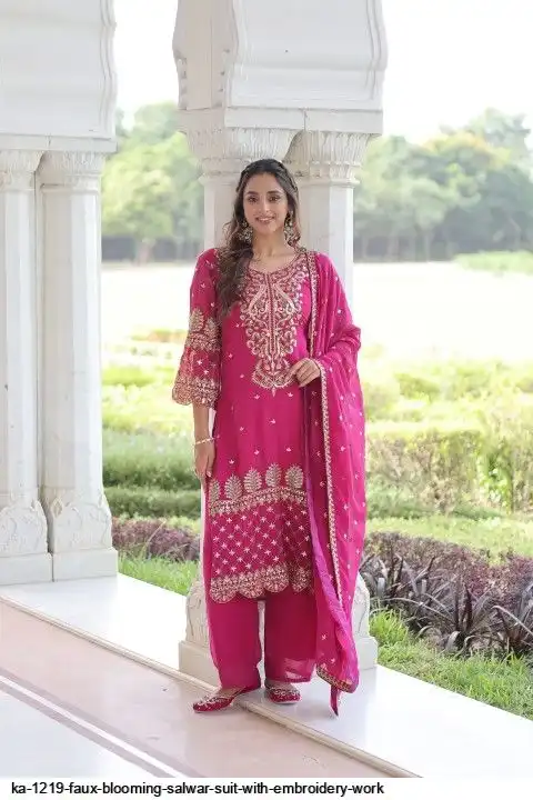 KA-1219 Faux Blooming Salwar Suit with Embroidery & Dupatta