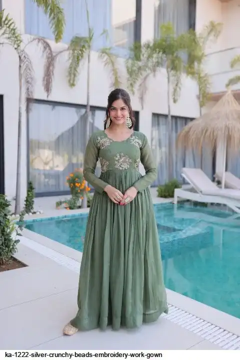 KA 1222 SILVER CRUNCHY BEADS EMBROIDERY WORK GOWN A