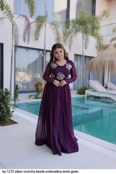 KA 1222 SILVER CRUNCHY BEADS EMBROIDERY WORK GOWN B