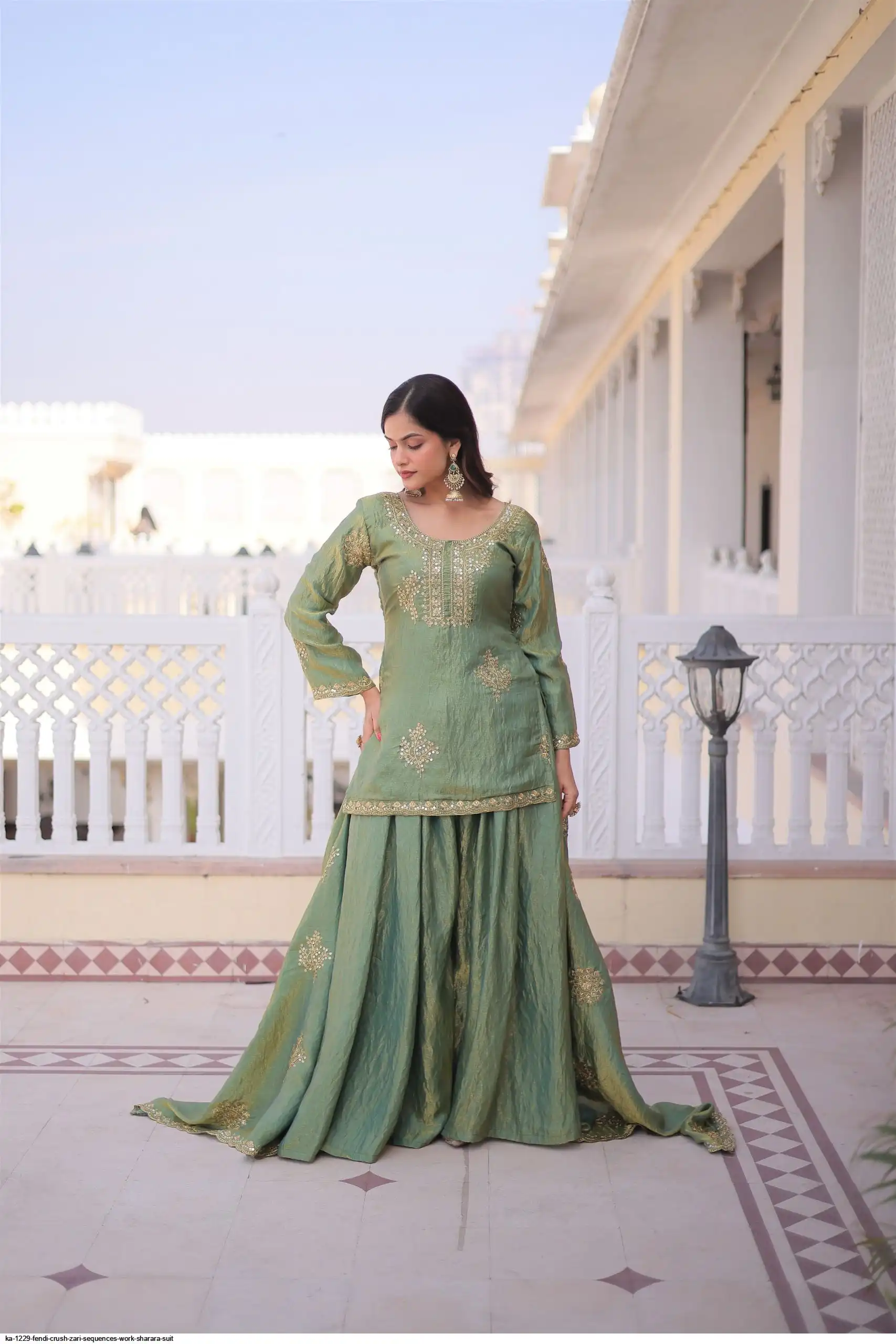 KA 1229 FENDI CRUSH ZARI SEQUENCES WORK SHARARA SUIT B