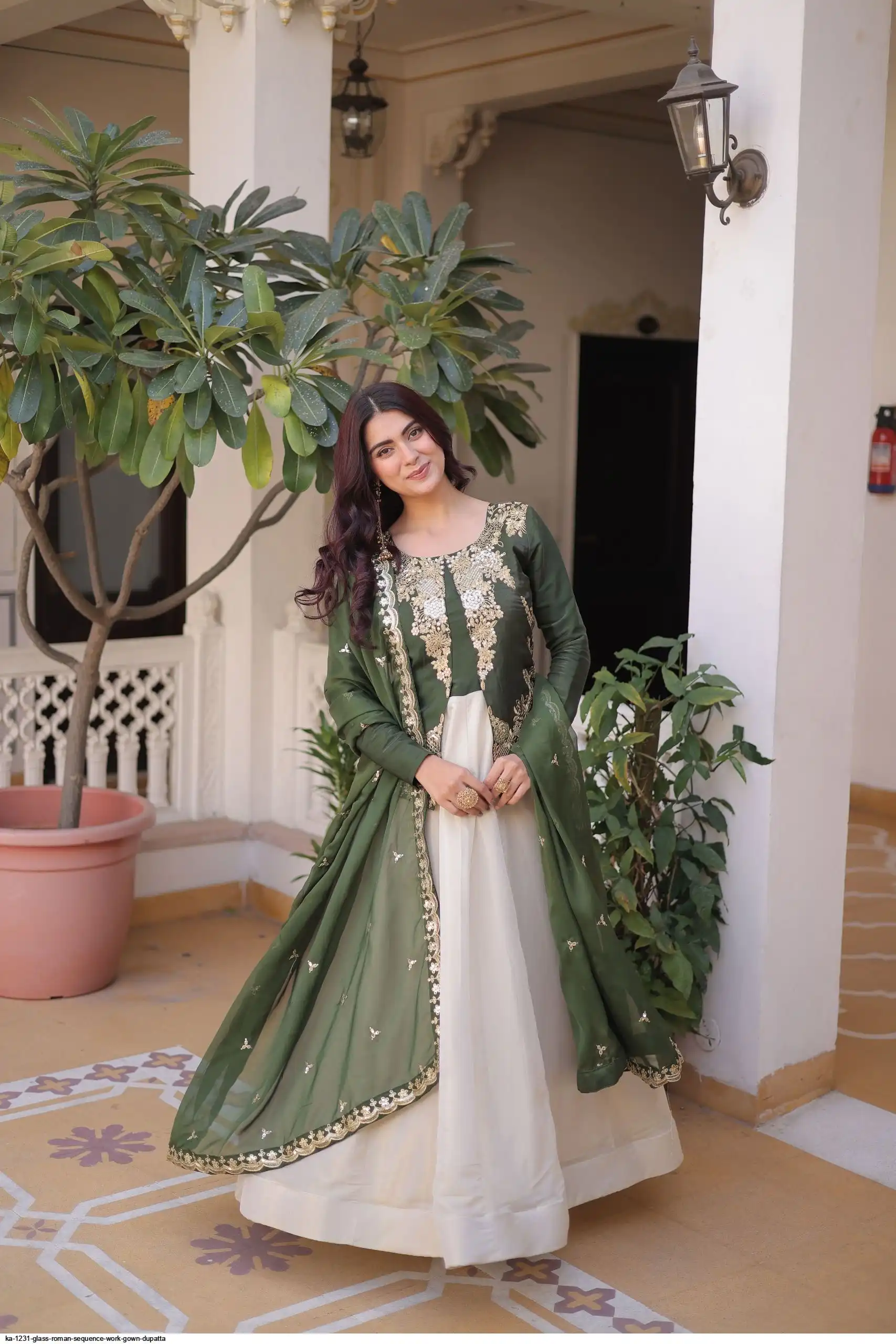 KA 1231 GLASS ROMAN SEQUENCE WORK GOWN DUPATTA A