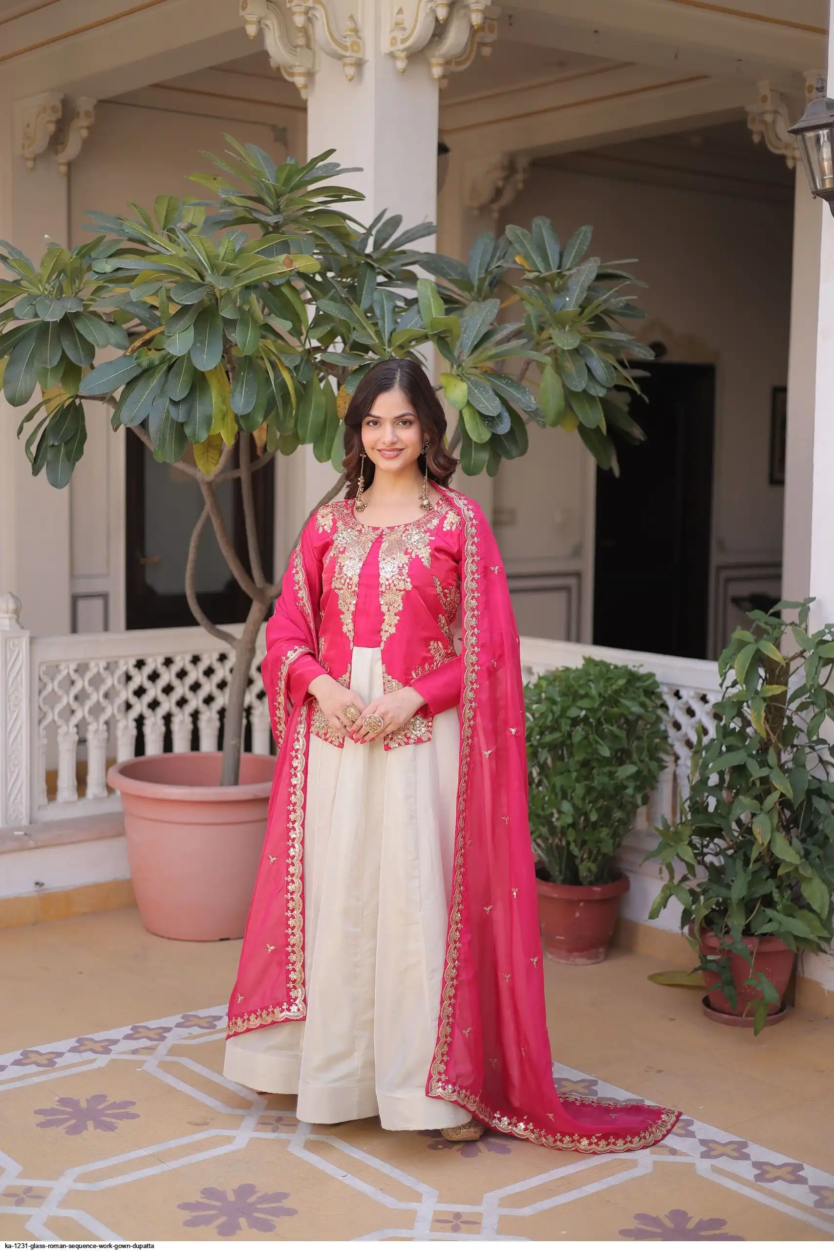 KA 1231 GLASS ROMAN SEQUENCE WORK GOWN DUPATTA B